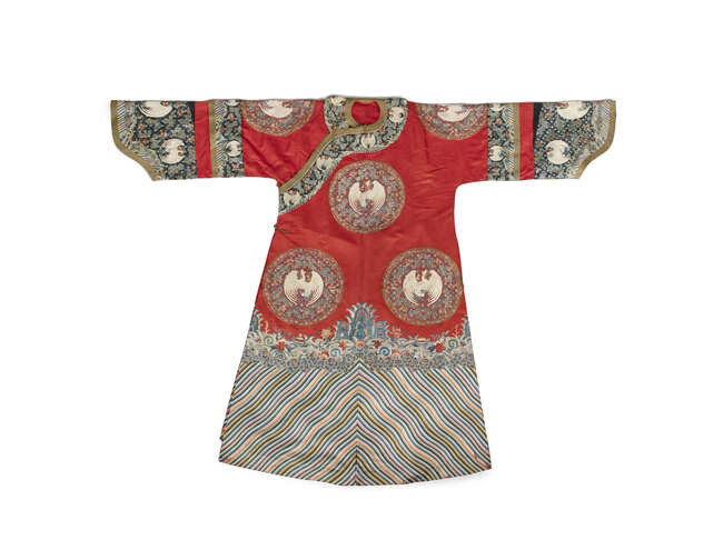 AN EMBROIDERED SILK LADY'S INFORMAL COURT ROBE China,...