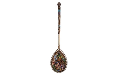 AN IMPERIAL RUSSIAN SILVER GILT AND CLOISONNÉ ENAMEL SPOON