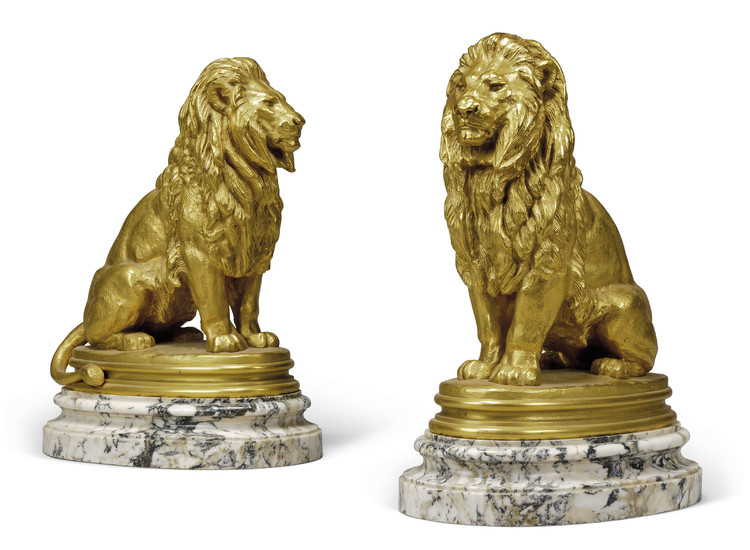 ANTOINE-LOUIS BARYE (FRENCH, 1795-1875), Two models of lions, entitled Lion assis (No 1)