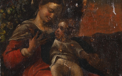 ANTONIO ALLEGRI CORREGGIO. After, oil painting on wood, “Madonna della Cesta”, unsigned, 16th/18th century.