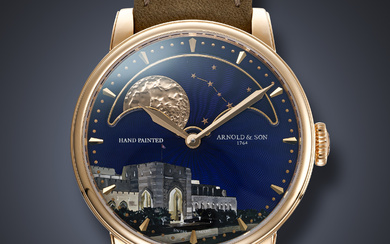 ARNOLD & SON, UNIQUE RED GOLD 'PERPETUAL MOONPHASE', WITH HAND-PAINTED ENAMEL DIAL DEPICTING THE ROYAL OPERA HOUSE, REF. 1GLARU99A