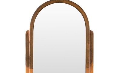 ART DECO COPPER DRESSING MIRROR ON STAND, C. 1930