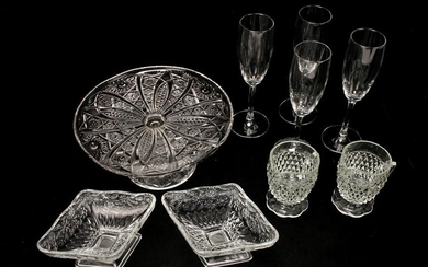 ASSORTED PRESSED GLASS SERVING PIECES