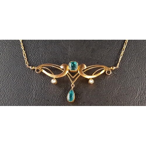ATTRACTIVE ART NOUVEAU BLUE GLASS AND SEED PEARL PENDANT in ...