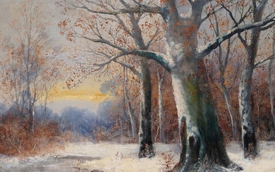Adolf Kaufmann Troppau 1848 - 1916 Vienne "Forêt d'hiver" Huile sur toile 53 x 80...