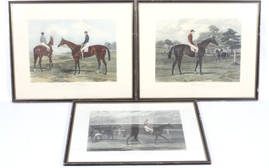 After Harry Hall, a set of three hand coloured engravings of horses and jockeys.