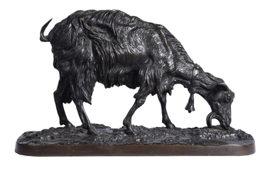 After Pierre Jules Mêne (1810-1879), a bronze model of a goat grazing