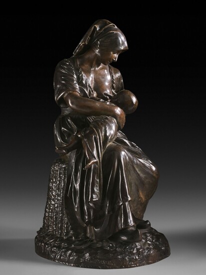 Aimé-Jules DALOU Paris, 1838 - 1902 Paysanne française allaitant son enfant