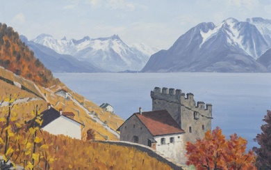 Albert DUPLAIN (1890 - 1978), 'Lavaux - La Tour de Marsens', huile sur toile
