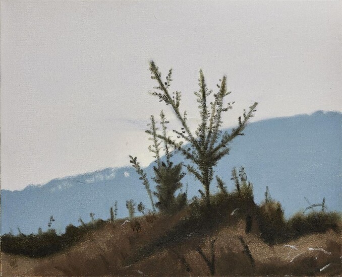 Alex Lowery, British b.1957- Heath Land 6, 2003; oil on canvas, signed, titled and dated on the reverse 'Alex Lowery Heath Land 6 2003', 26 x 32 cm: together with another work by the same artist, 'Heath Land 8, 2003', oil on canvas, signed, titled...