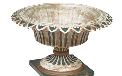 American Neo-Greco Iron Polychromed Planter, mid 19th c., in the form of an urn, with a leaf and