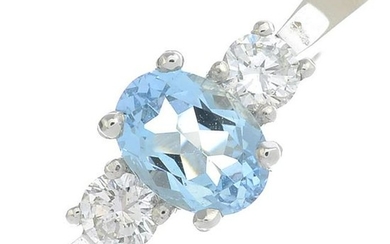 An 18ct gold aquamarine and diamond three-stone