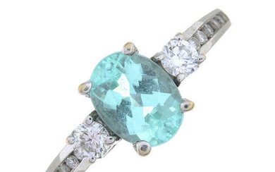 An 18ct gold bluish-green tourmaline and brilliant-cut diamond dress ring.