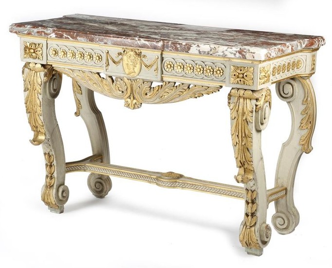 An 18th century style painted wood and parcel gilt…