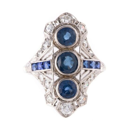 An Art Deco Sapphire & Diamond Ring in Platinum