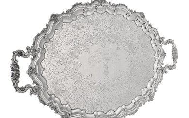 An Edwardian silver twin handled shaped oval tray by Barker Brothers