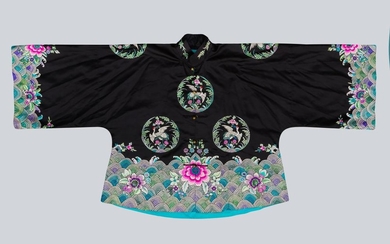 An Embroidered Black Silk Women's Robe, Qing Dynasty.