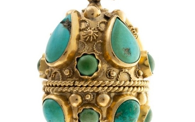 An Italian Etruscan Turquoise Charm Pendant in 18K