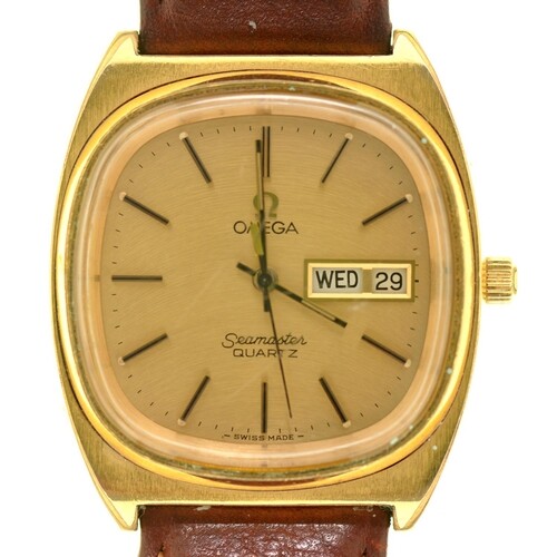 An Omega gold plated cushion shaped gentleman's wristwatch, ...
