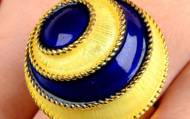 An alternating blue and near colourless enamel graduating circle bombe ring.