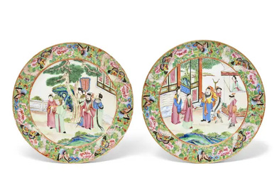 An associated pair of Chinese 'Canton' famille rose plates Qing dynasty, early19th...