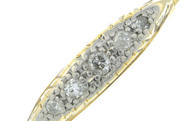An early 20th century 18ct gold pavé-set diamond five-stone ring.