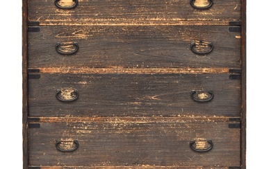 An early 20th century Japanese stained pine Tansu chest of f...