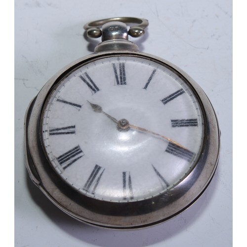 An early Victorian silver pair cased verge fusee pocket watc...