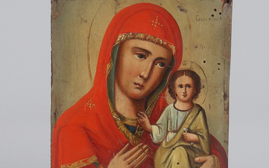 An icon of Our Lady of Smolensk, painted wood, Russia, 19th century.