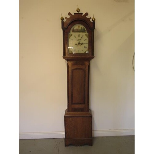 An oak and mahogany 8 day striking longcase clock with a 12"...