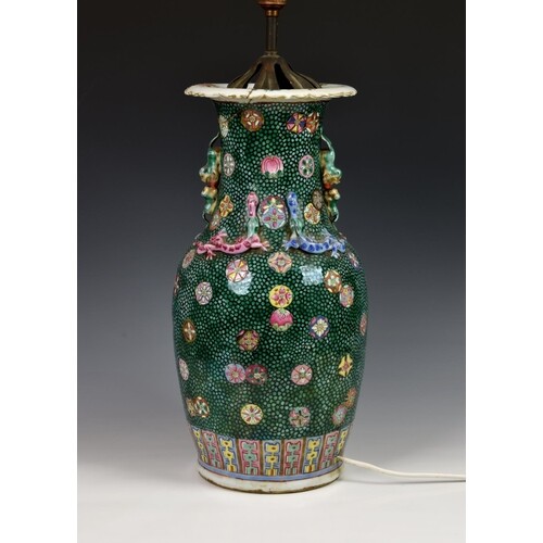 An unusual 19th century Chinese famille rose baluster vase, ...