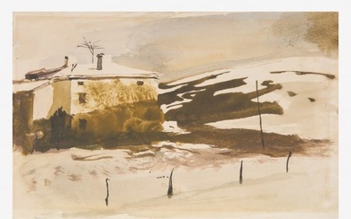Andrew Wyeth (American, 1917-2009) - Kuerner's House and Barn (Christmas Card)