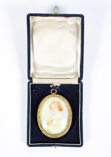 Anne Taylor, portrait miniature of a girl holding a posy, watercolour on ivory