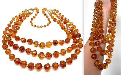 Antique Amber Necklace made from Hand Carved Amber