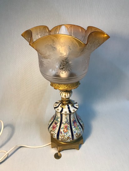Antique French hand painted table lamp base designed with gi...