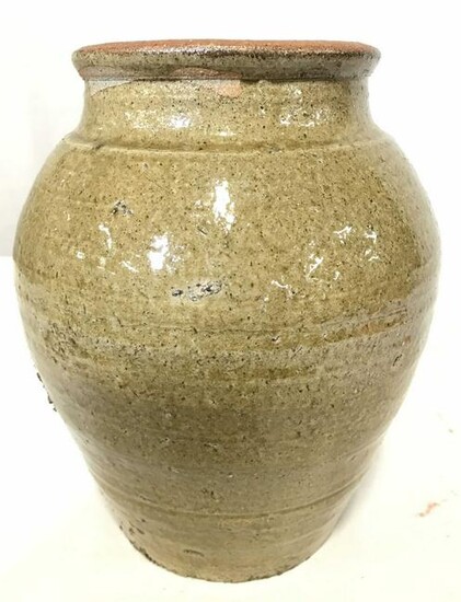 Antique Olive Toned Stoneware Vase