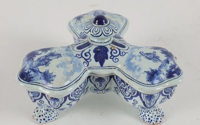 Antique Signed Delft Shaped Footed Box