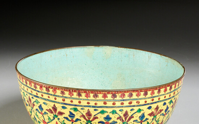 Antique Thai enameled copper bowl