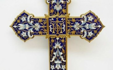 Antique Wall Mounted Enameled Cross Holy Water Font +