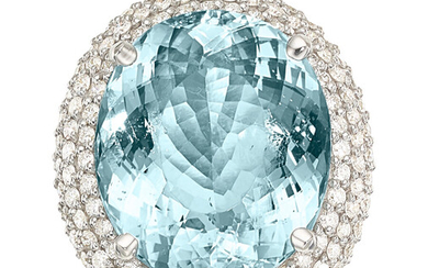 Aquamarine, Diamond, Gold Ring, Nazo Stones: Oval-shaped aquamarine weighing...