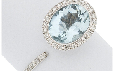Aquamarine, Diamond, White Gold Ring The ring features an...