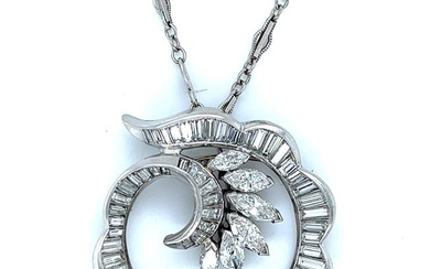 Art Deco Platinum 9.00 Ct. Diamond Pendant w/ 14K Chain
