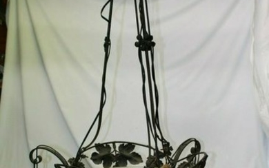 Art Deco Style Iron and Alabaster Chandelier
