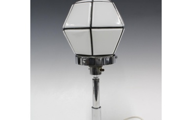 Art Deco chrome table lamp with an hexagonal white and black...