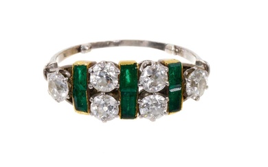 Art Deco diamond and emerald cluster ring