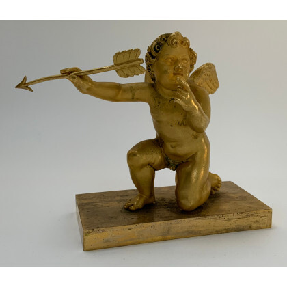 Arte del secolo XIX "Cupido" scultura in bronzo dorato (h. cm 8) Su base rettangolare (difetti)