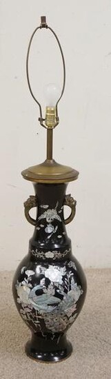 BRASS BLACK LACQUER LAMP W/ MOP INLAY