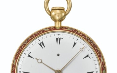 BREGUET NO. 3814 “REPETITION DE MINUTE”. AN EXCEPTIONAL AND IMPORTANT MINUTE REPEATING 18K GOLD AND ENAMEL OPENFACE WATCH WITH RUBY CYLINDER ESCAPEMENT, THE ENAMEL SCENE PAINTED BY THOMAS SEGUIN (1741– AFTER 1806), MADE FOR THE OTTOMAN MARKET