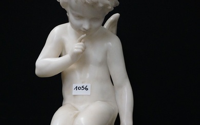 Belle statue ancienne en albatre - "Cupidon" - Petites lésions - Signée - H :...