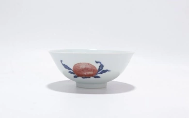 Blue and white underglaze red bowl with three patterns